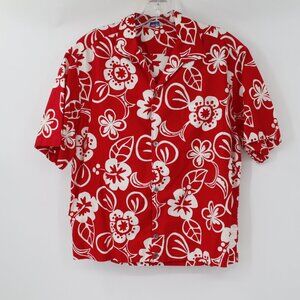 Vintage 50s 60s Hoaloha hawaiian shirt mens M/L button up red white floral camp